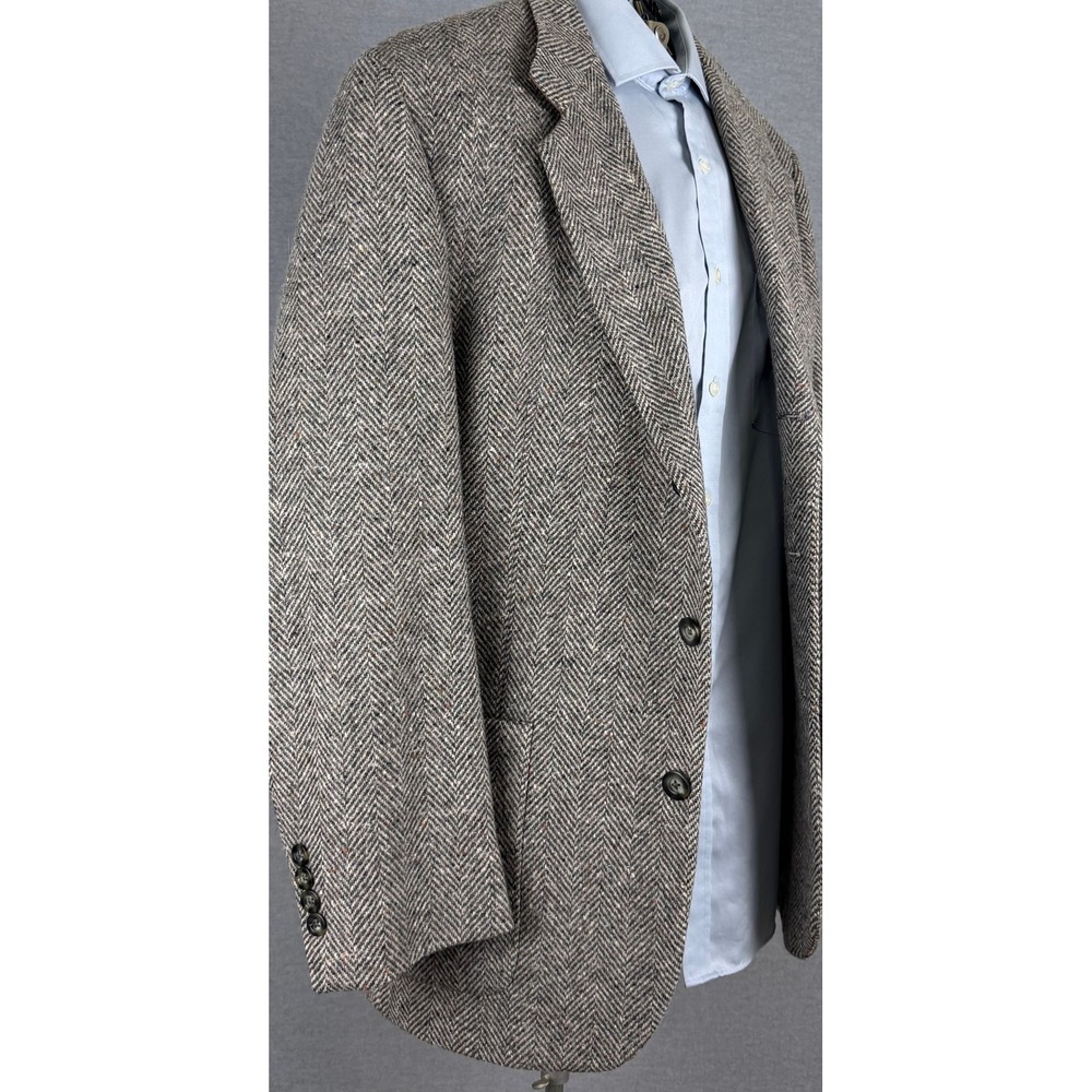 Hunt Club Mens 40R Herringbone Blazer 100% Virgin Wool Grey Brown Sport Coat USA